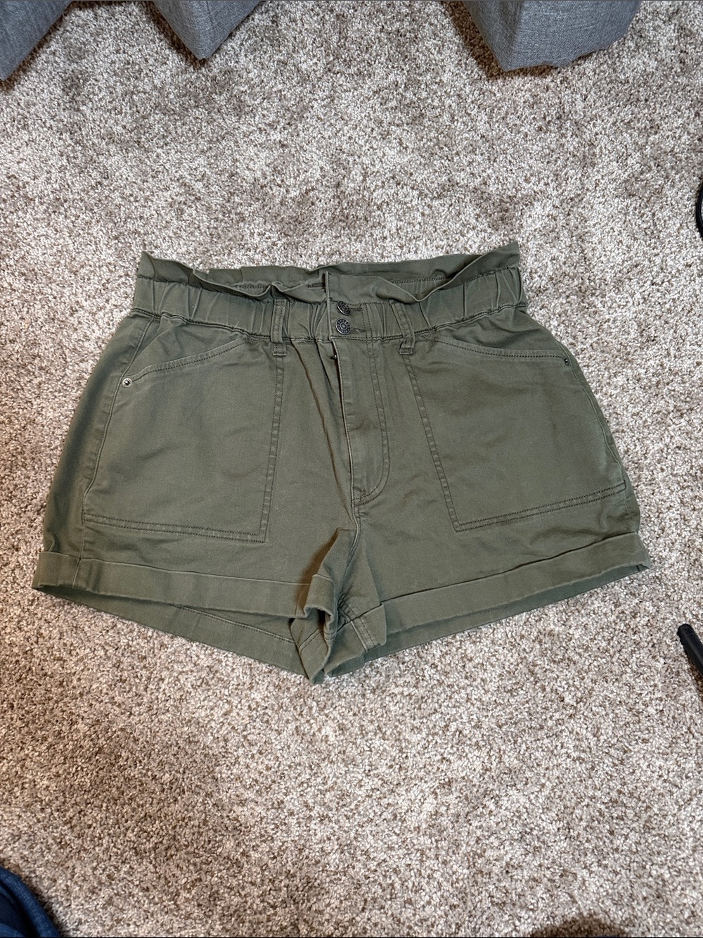 Express Olive Green Paperbag-Waist Utility Shorts